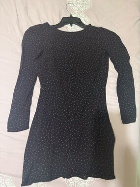 Reformation Black Long-Sleeve Dress with Red Polka Dots